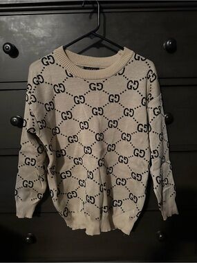 Beige Logo-Print Crewneck Sweater